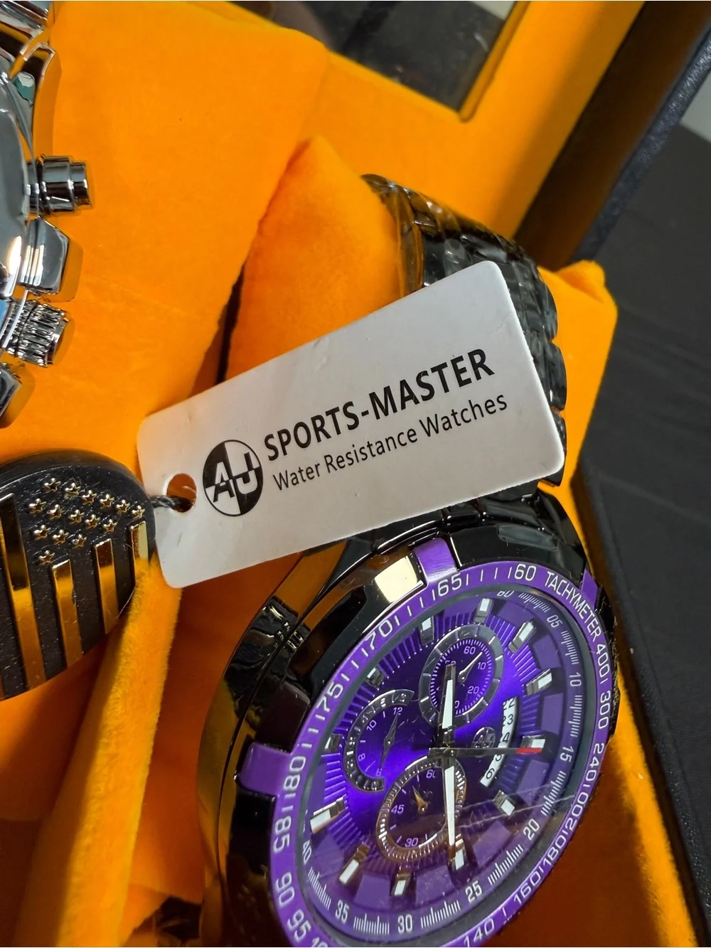 AJ Chronograph Watch- Purple with Stainless Steel Size 12 Men’s Ring